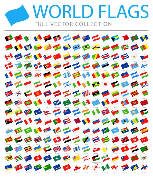 Alle vlaggen van de wereld - nieuwe aanvullende lijst van landen en gebieden - Vector wuivende plat pictogrammen — Stockvector