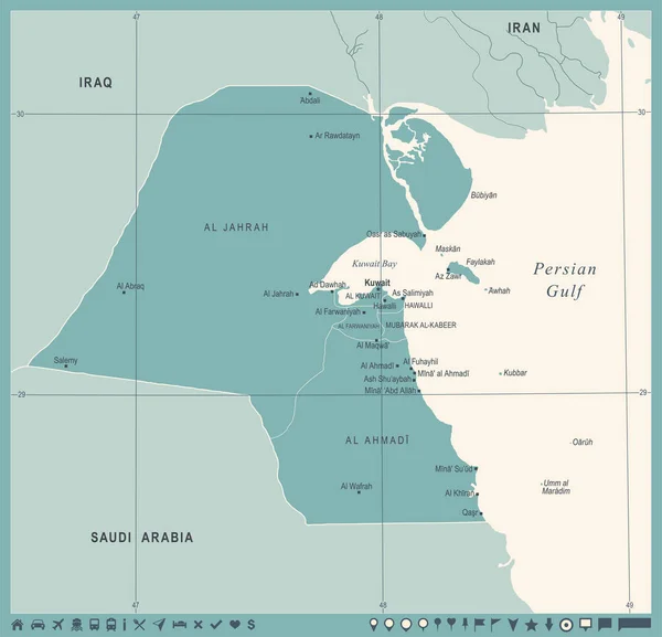 Kuwejt-Mapa - rocznika szczegółowe wektor ilustracja — Wektor stockowy