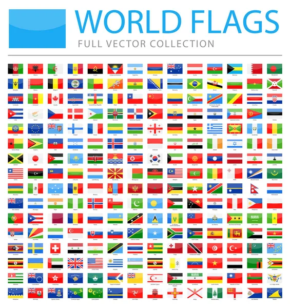 Todas las banderas del mundo - Nueva lista adicional de países y territorios - Vector rectángulo iconos brillantes — Vector de stock