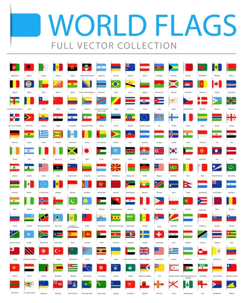 All World Flags - New Additional List of Countries and Territories - Vector Bookmark Flat Icons — Stock Vector