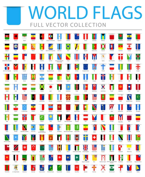 Todas las banderas del mundo - Nueva lista adicional de países y territorios - Vector Bookmark Iconos planos — Archivo Imágenes Vectoriales