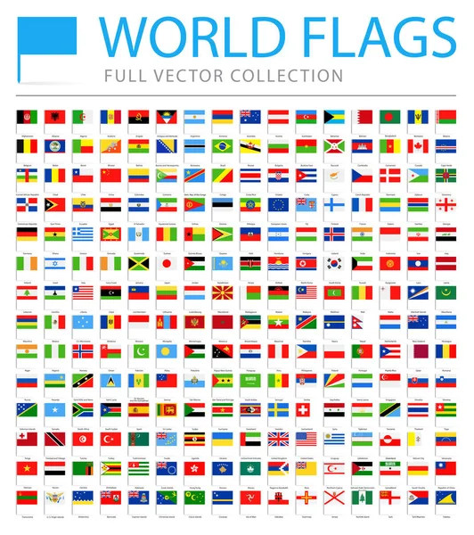 Alle Weltflaggen - neue zusätzliche Liste von Ländern und Territorien - Vektor-Pin-flache Symbole — Stockvektor