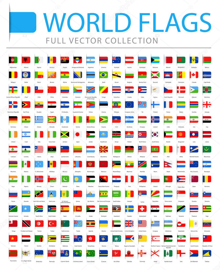 Tutte le bandiere del mondo - Nuovo elenco aggiuntivo di paesi e territori  - Icone piatte segnalibro vettoriale - Vettoriale Stock di ©dikobrazik  186423936