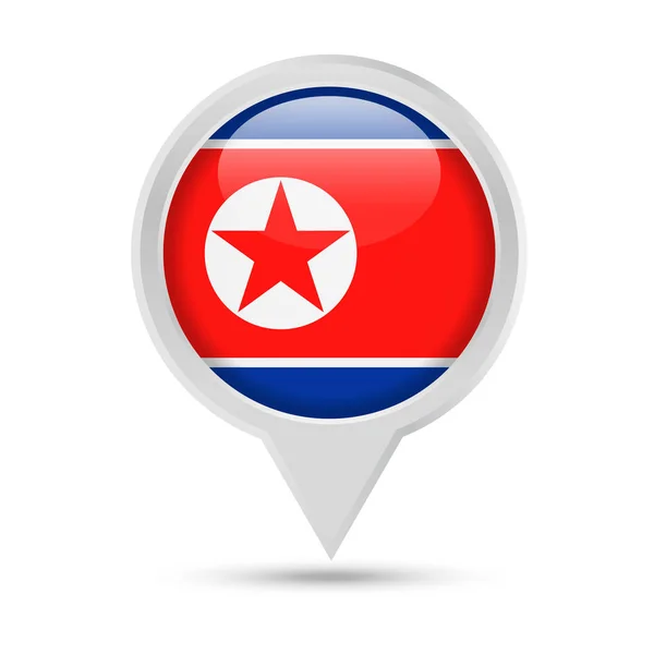 Corea del Norte bandera redonda Pin Vector icono — Vector de stock