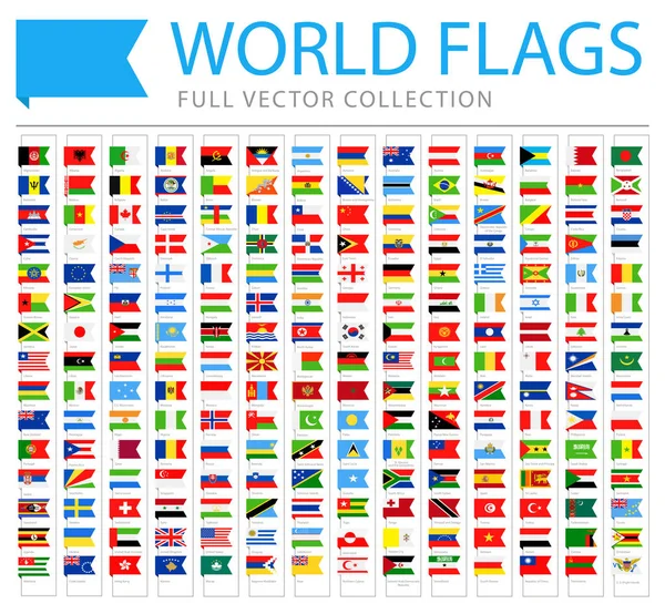 All World Flags - New Additional List of Countries and Territories - Vector Bookmark Flat Icons — Stock Vector