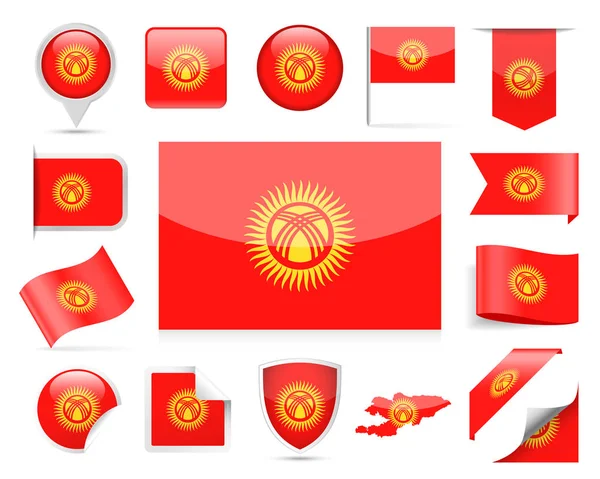 Kyrgyzstán příznak vektorové sada — Stockový vektor