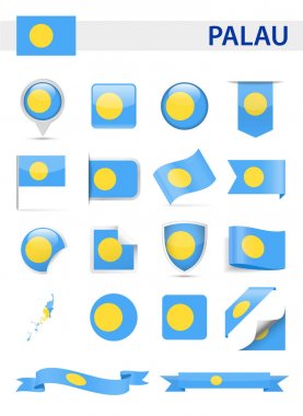 Palau bayrak vektör Set