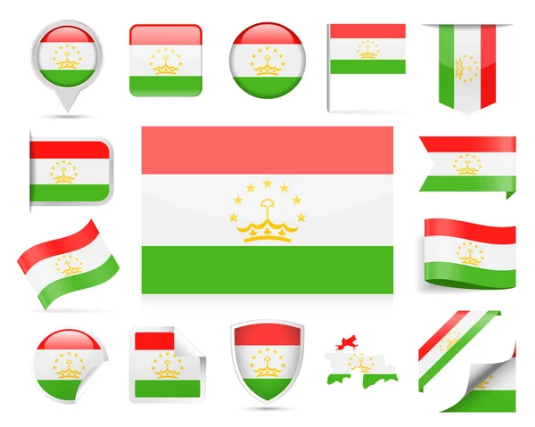 Tadzjikistans flagga vektor Set — Stock vektor