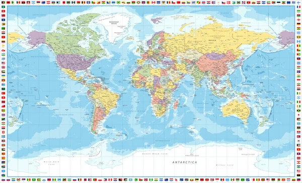 World Map Πολιτική και Σημαίες - Διάνυσμα Λεπτομερής απεικόνιση — Διανυσματικό Αρχείο