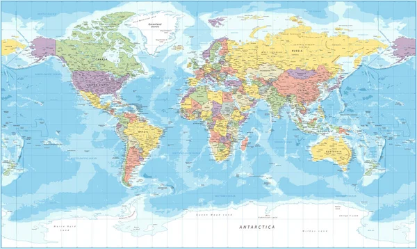Карта мира - Политическая - Векторная подробная иллюстрация — стоковый вектор