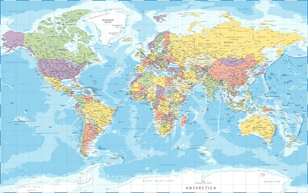 World Map - Political - Vector Detailed Illustration — Stock Vector