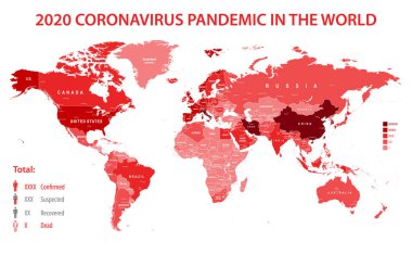 Coronavirus Salgını Covid-19 Infographic Dünya Harita Vektörü illüstrasyonu