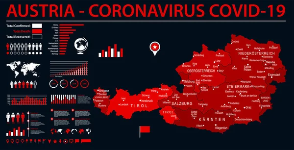 Χάρτης Αυστρίας Coronavirus Covid Infographic Vector Illustration — Διανυσματικό Αρχείο