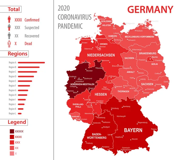 Tyskland Karta Coronavirus Pandemic Covid Infographic Vector Illustration — Stock vektor
