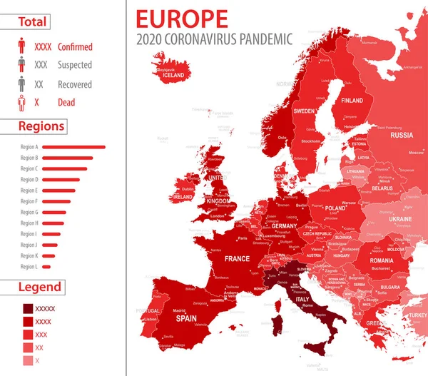 Európa Térkép Coronavirus Pandémia Covid Infografikus Vektor Illusztráció — Stock Vector