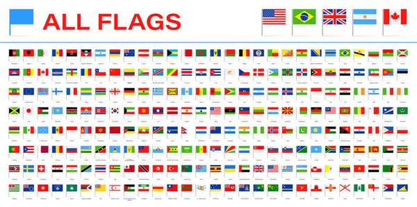 All World Flags Vector Pin Flat Ikonok Zászlók 2020 Változata — Stock Vector