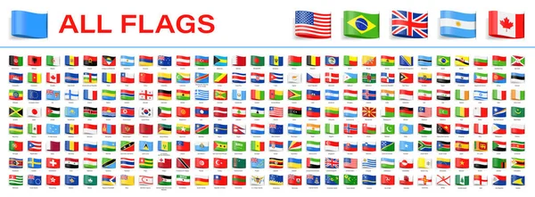 Todas Las Banderas Del Mundo Vector Tag Label Iconos Versiones — Vector de stock