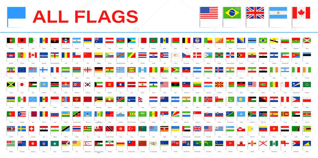 All World Flags - Vector Pin Flat Icons. 2020 versions of flags