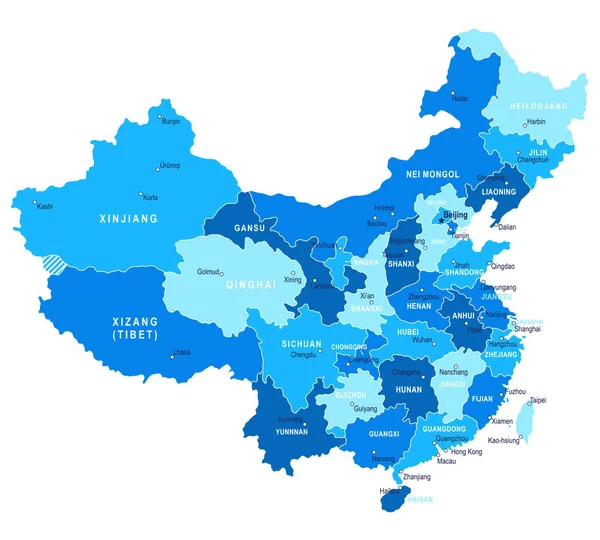 China Mapa Ciudades Regiones Ilustración Vectorial — Vector de stock