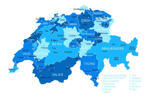 瑞士地图 城市地区的病媒说明 — 图库矢量图片