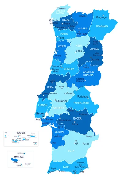葡萄牙地图 城市地区的病媒说明 — 图库矢量图片