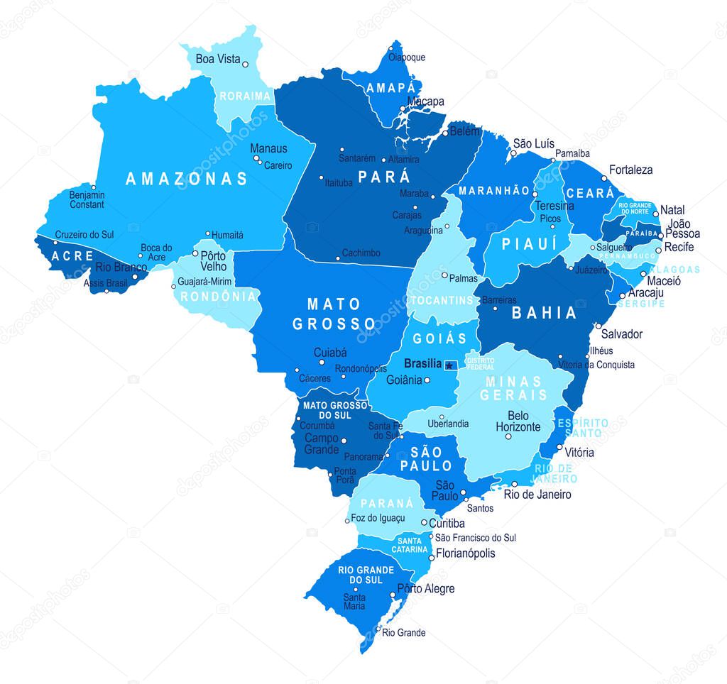 Brazil map. Cities regions Vector illustration