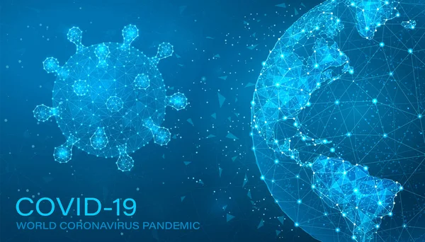 Εικονογράφηση Ιών Covid Και Globe Plexus Coronavirus Low Poly Vector — Διανυσματικό Αρχείο