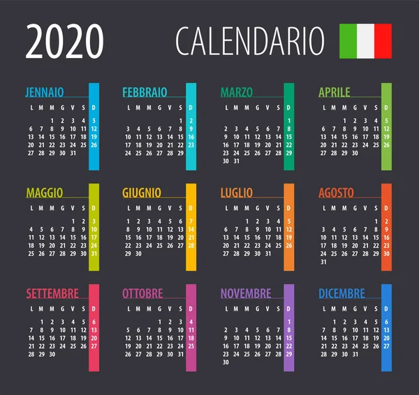 2020 Kalender Illustration Mall Förlöjliga Dig Italiensk Version — Stock vektor