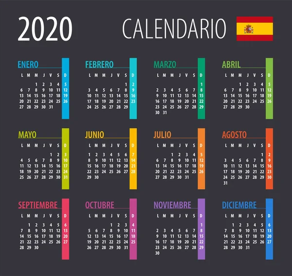 Calendário 2020 Ilustração Modelo Faz Asneira Versão Espanhola Vector —  Vetores de Stock