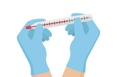 Termometre ellerinde. Ölç. Düz vektör illüstrasyonu