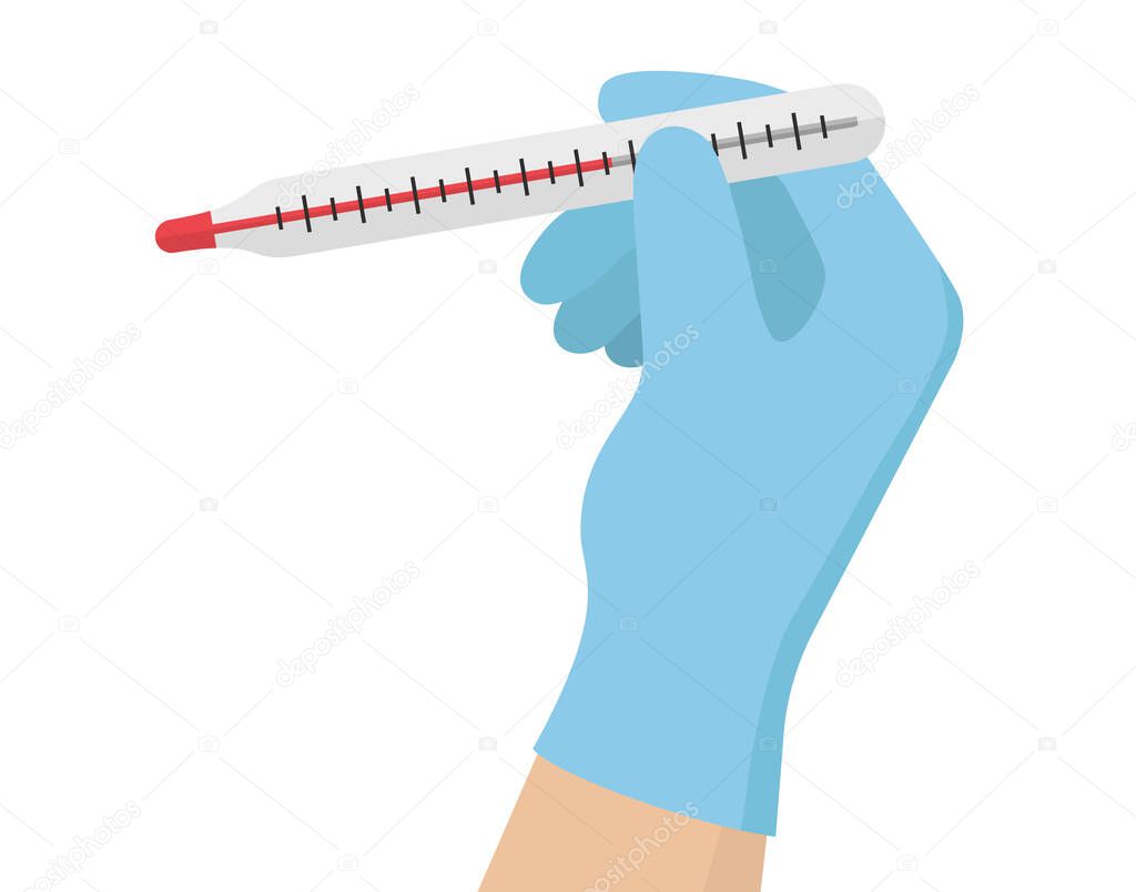 Thermometer in hand. Measure. Flat vector illustration