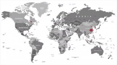 Coronavirus COVID-19 Harita Yayılıyor. Salgın Dünya Haritası. Virüs enfeksiyonu. Animasyon. 4K Çözünürlük Videosu