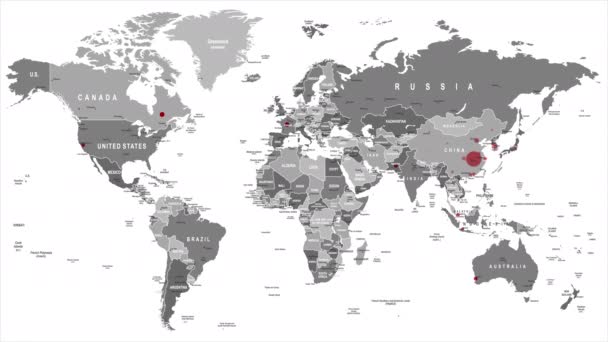 コロナウイルスCovid 19マップ拡散 パンデミック ワールドマップ ウイルス感染 アニメーション 4K解像度ビデオ — ストック動画
