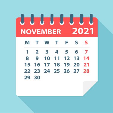 Kasım 2021 Yaprak Takvimi - Görüntü. Vektör grafik sayfası