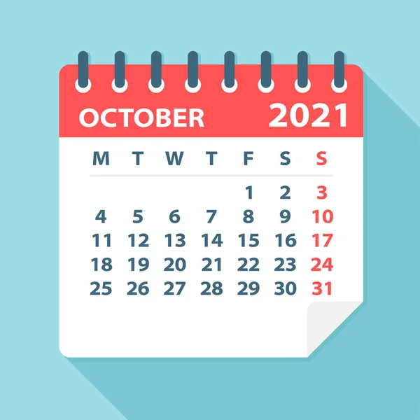 October 2021 Calendar Leaf Illustration Vector Graphic Page — Stock Vector
