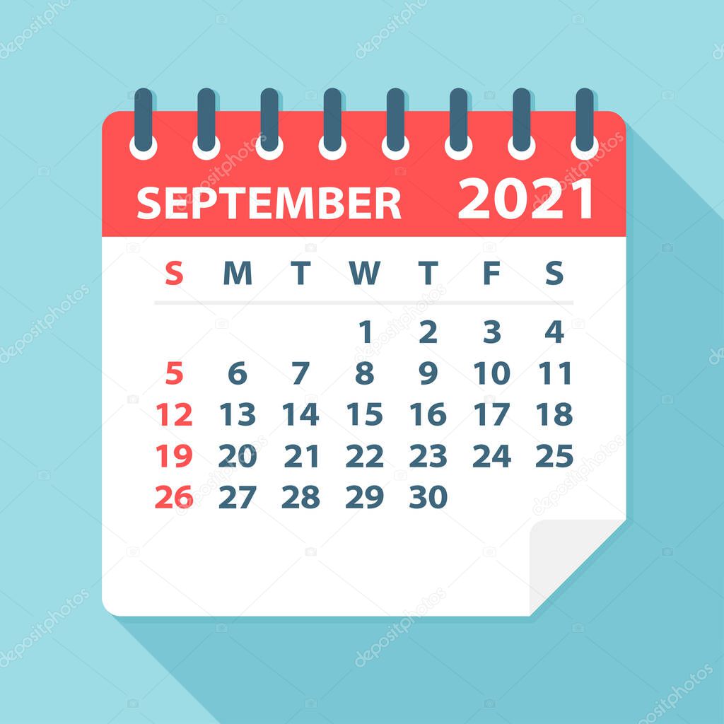 September 2021 Calendar Leaf - Illustration. Vector graphic page