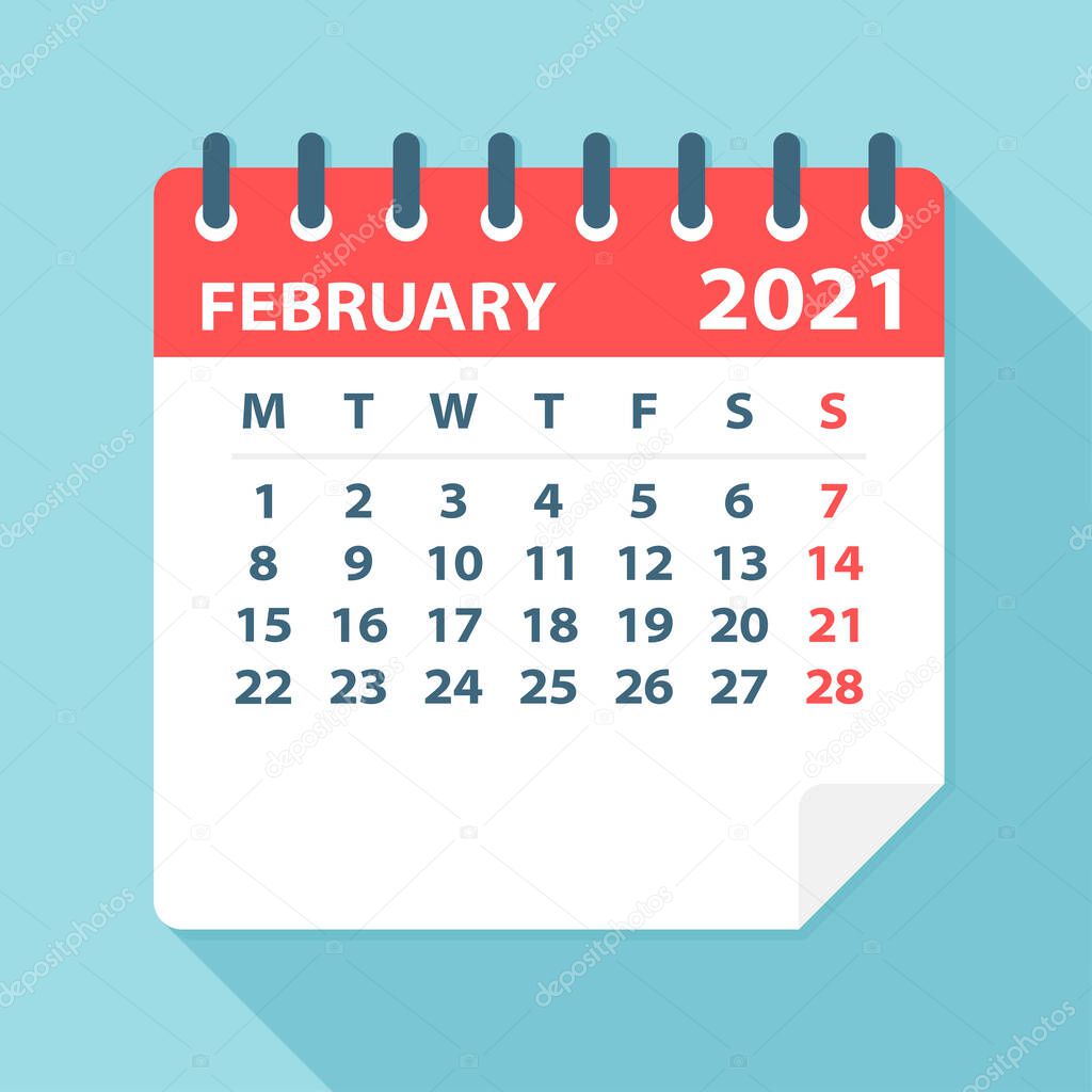February 2021 Calendar Leaf - Illustration. Vector graphic page