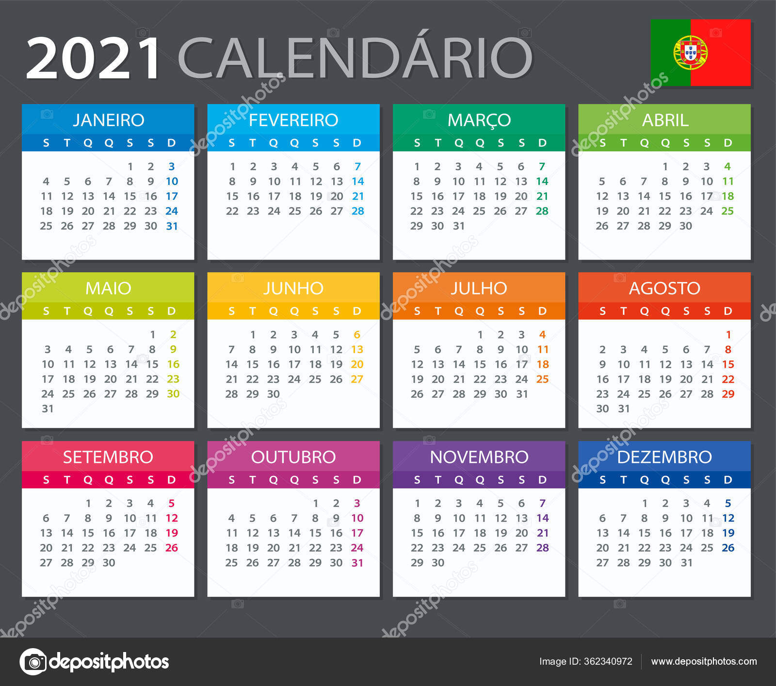 Plantilla Vectorial Color 2021 Calendario Versión