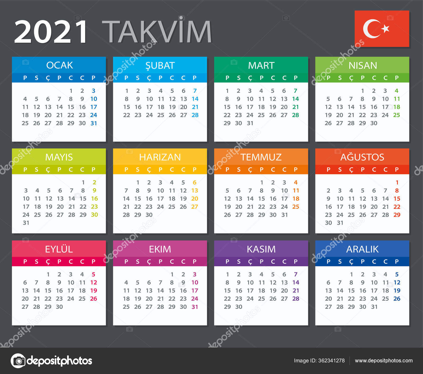 Vector Template Color 21 Calendar Turkish Version Vector Image By C Dikobrazik Vector Stock Vector Template Color 21 Calendar Turkish Version Vector Image By C Dikobrazik Vector Stock