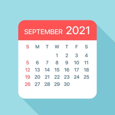 Eylül 2021 Takvim Yaprağı - Vektör İllüstrasyonu