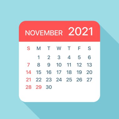 Kasım 2021 Takvim Yaprağı - Vektör İllüstrasyonu