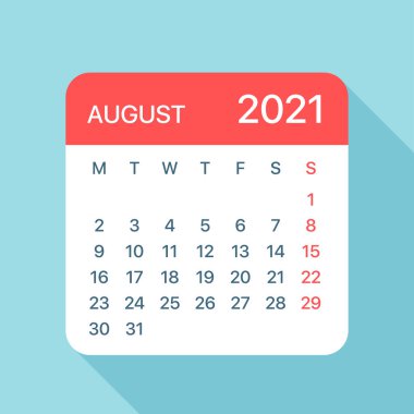 Ağustos 2021 Takvim Yaprağı - Vektör İllüstrasyonu