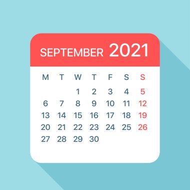 Eylül 2021 Takvim Yaprağı - Vektör İllüstrasyonu