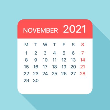 Kasım 2021 Takvim Yaprağı - Vektör İllüstrasyonu