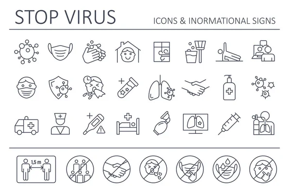 Virüs - Simge Kümesi ve Yasak İşaretler. Coronavirüs vektörü