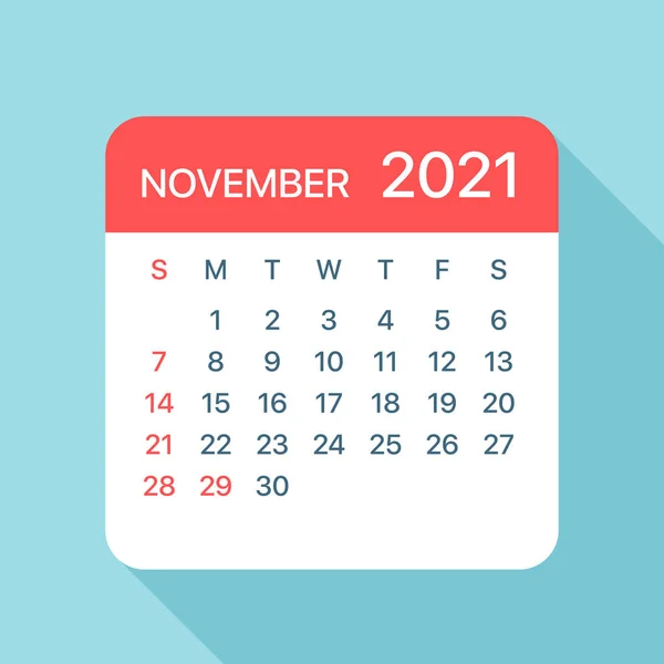 Noiembrie 2021 Calendar Leaf Ilustrație Vectorială — Vector de stoc