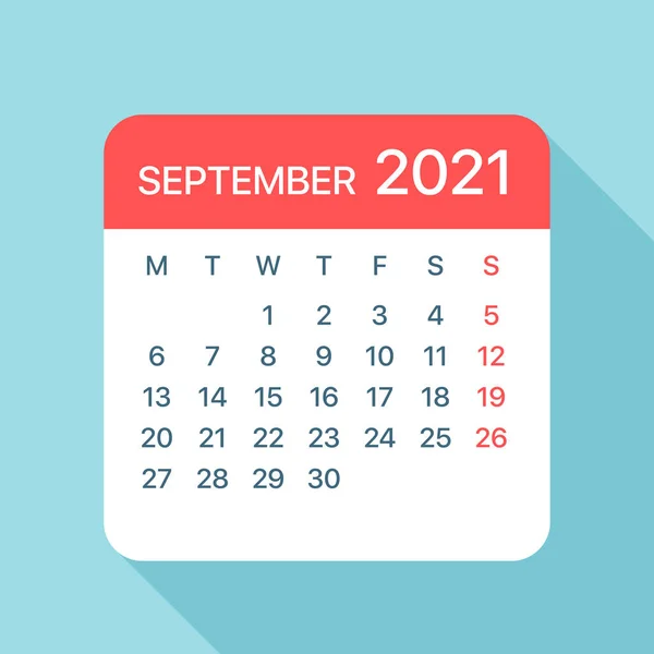 2021年9月カレンダー葉 ベクトルイラスト — ストックベクタ