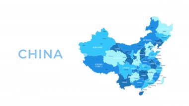 Çin Haritası - Hareketli Grafik Çizgi Film Animasyon Görüntüsü. 4K Çözünürlük Videosu. Şeffaflık Kanalı Alfa Kanalı dahil. Beyaz Arkaplan