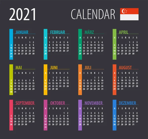 2021 Calendar Vector Illustration Template Mock Singaporean Version — Stock Vector