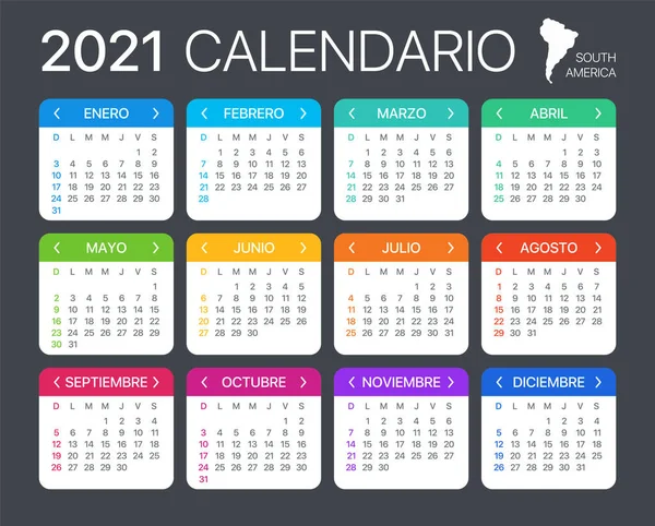 2021 Calendar Vector Illustration Spanish South Latin American Version — стоковий вектор